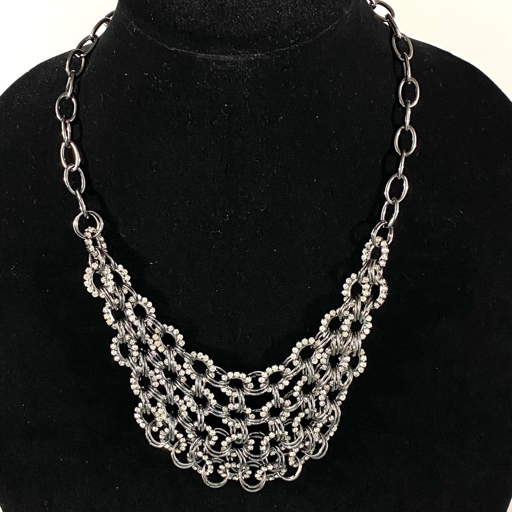 Necklace Fashion Gunmetal Rhinestones Apron Style